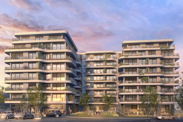 Divana Senjak – frontalni pogled na dve lamele u zalasku sunca